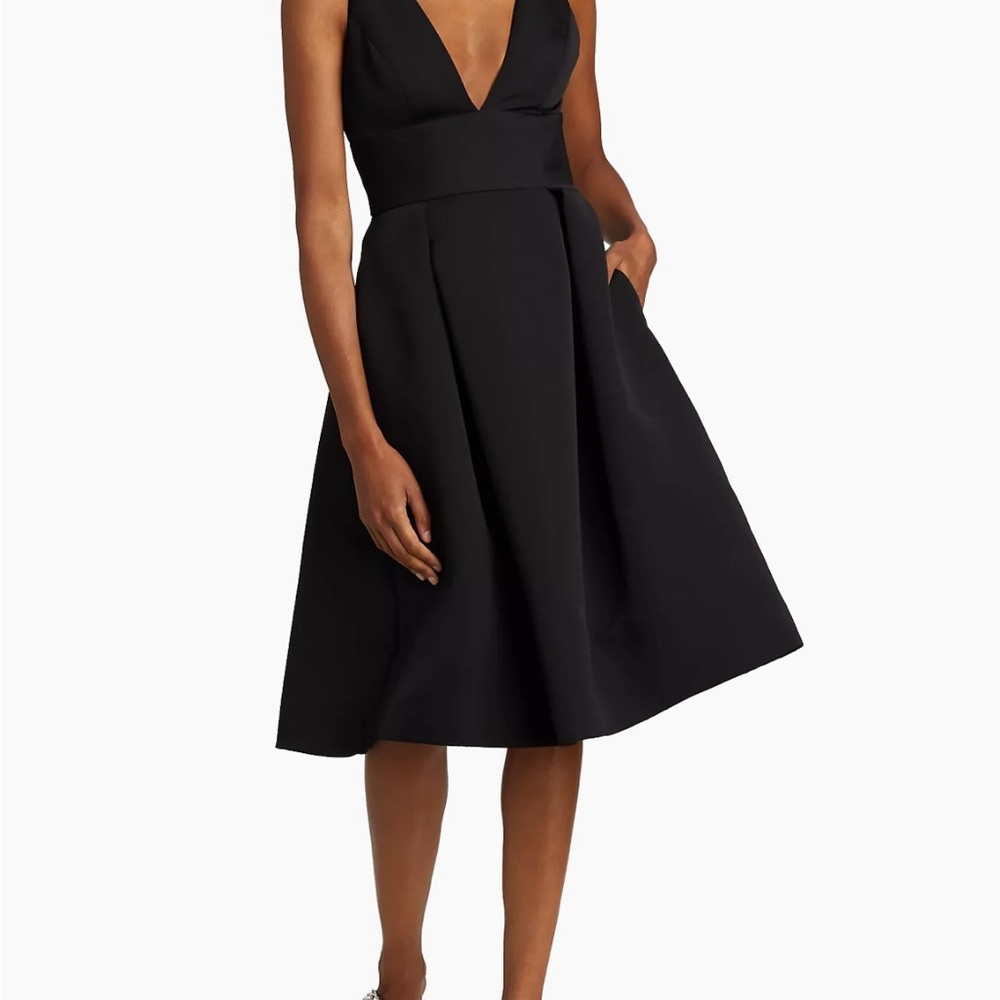 Amsale Women's Faille V-Neck Fit-and-Flare Dress size 14, fits size 12
